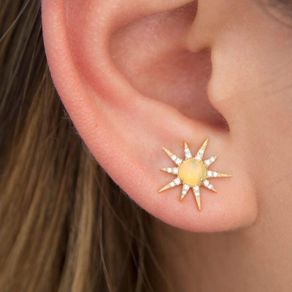 Dainty Gold and Opal Stud Earrings